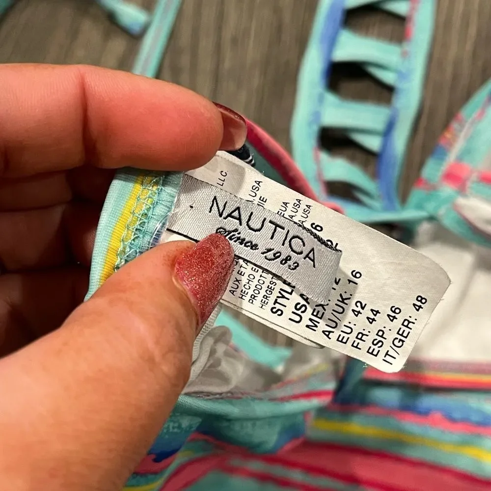 Nautica 2 Piece Swim Bikini Set Blue Red Striped Size 10